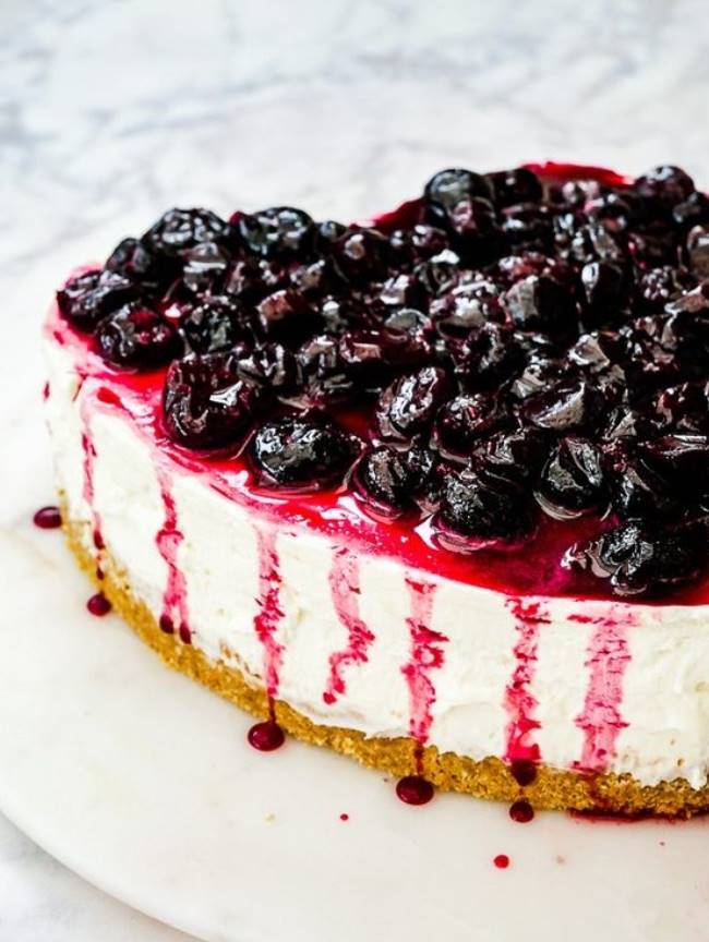 No Bake Amaretto Cheesecake Topping It Off with Cherry