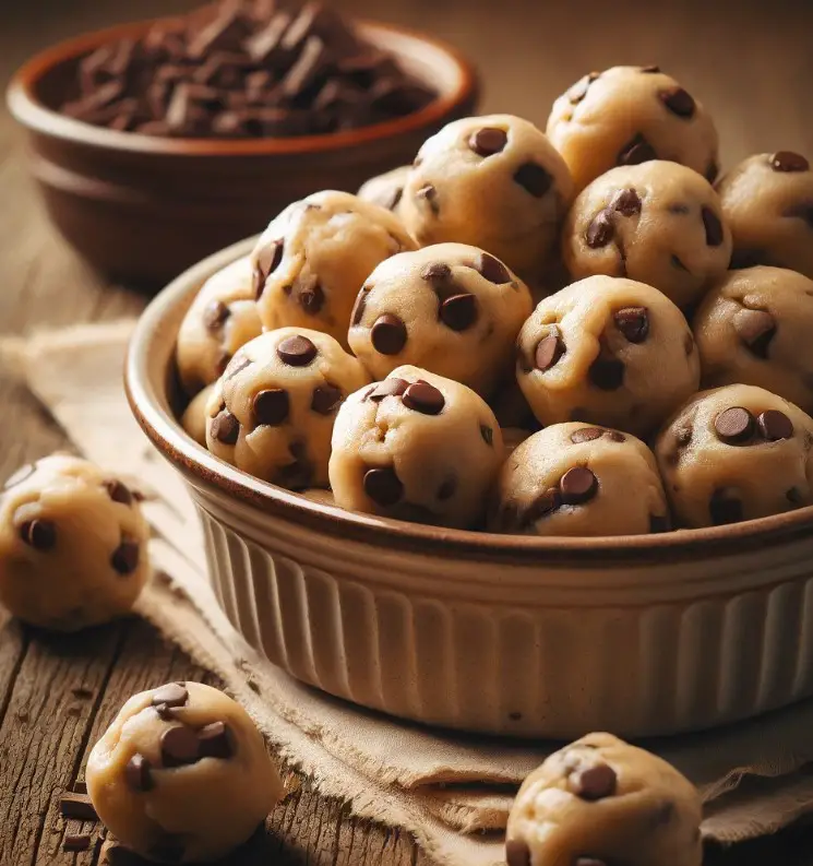 The recipe for these edible cookie dough balls is adapted from the double chocolate chip cookies Edible Raw Cookie Dough (Egg Free)