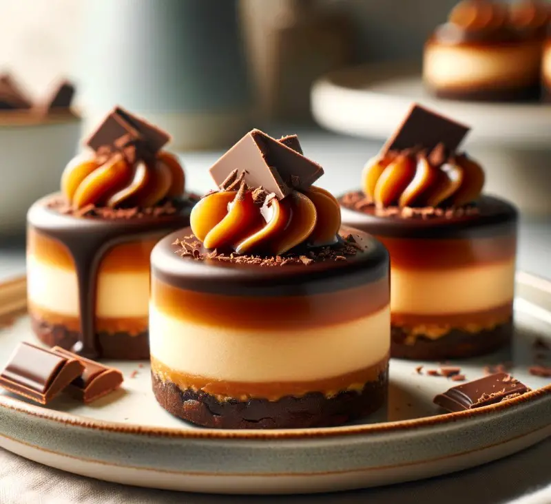 actually here to talk about the adorable little Millionaire’s Shortbread Cheesecakes you see before you.