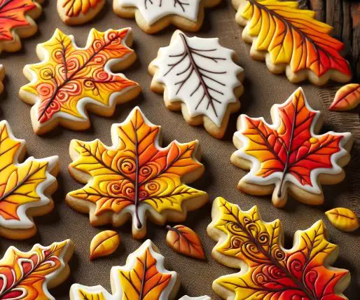 Cookies with sugar glaze, in the shape of leaves